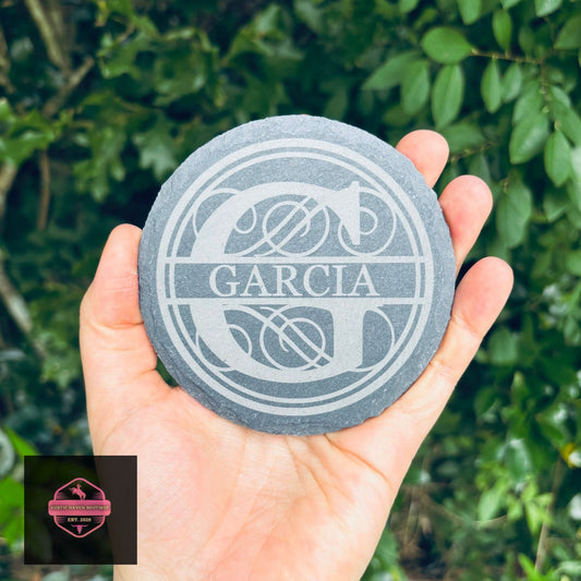 Engraved Circle Slate Coasters
