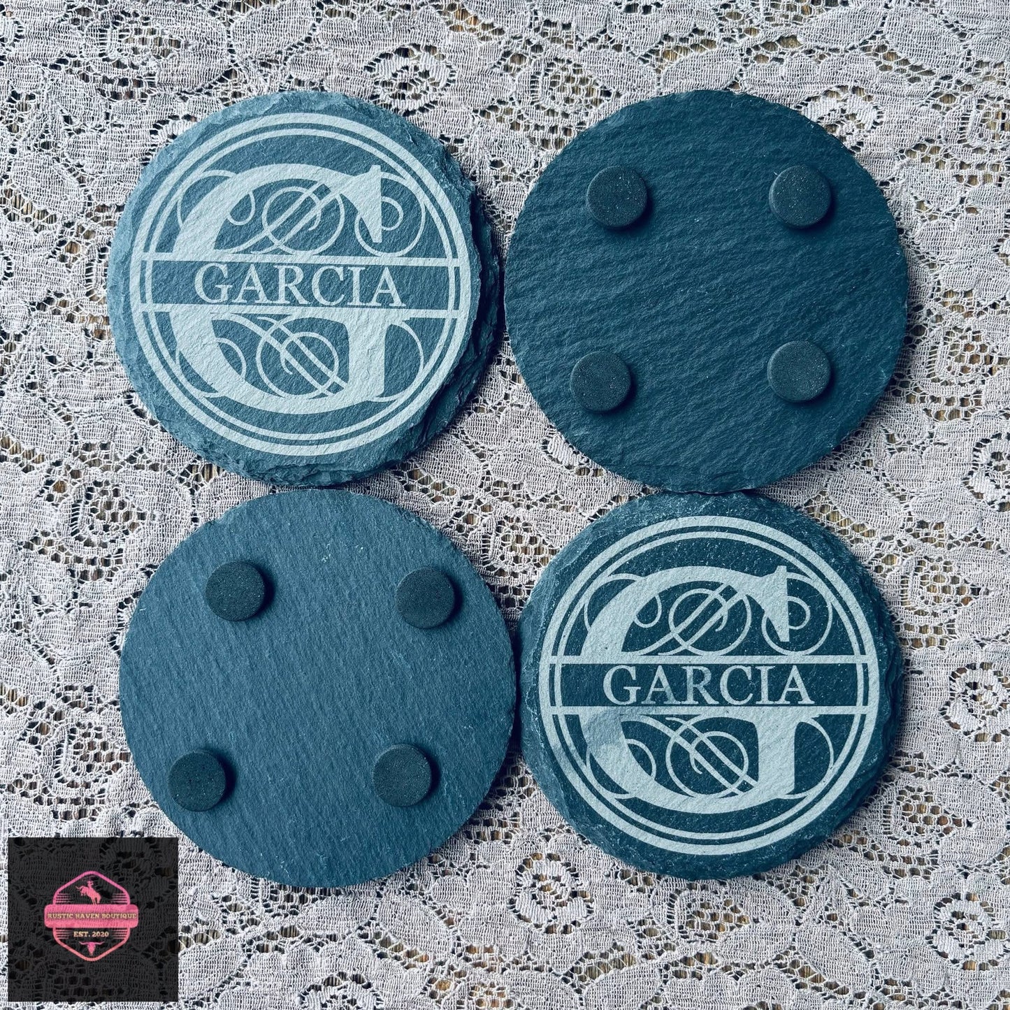 Engraved Circle Slate Coasters