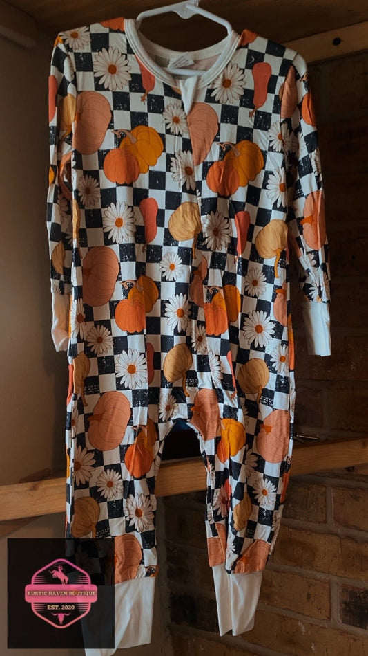 Checkered Pumpkin Bamboo Onsies