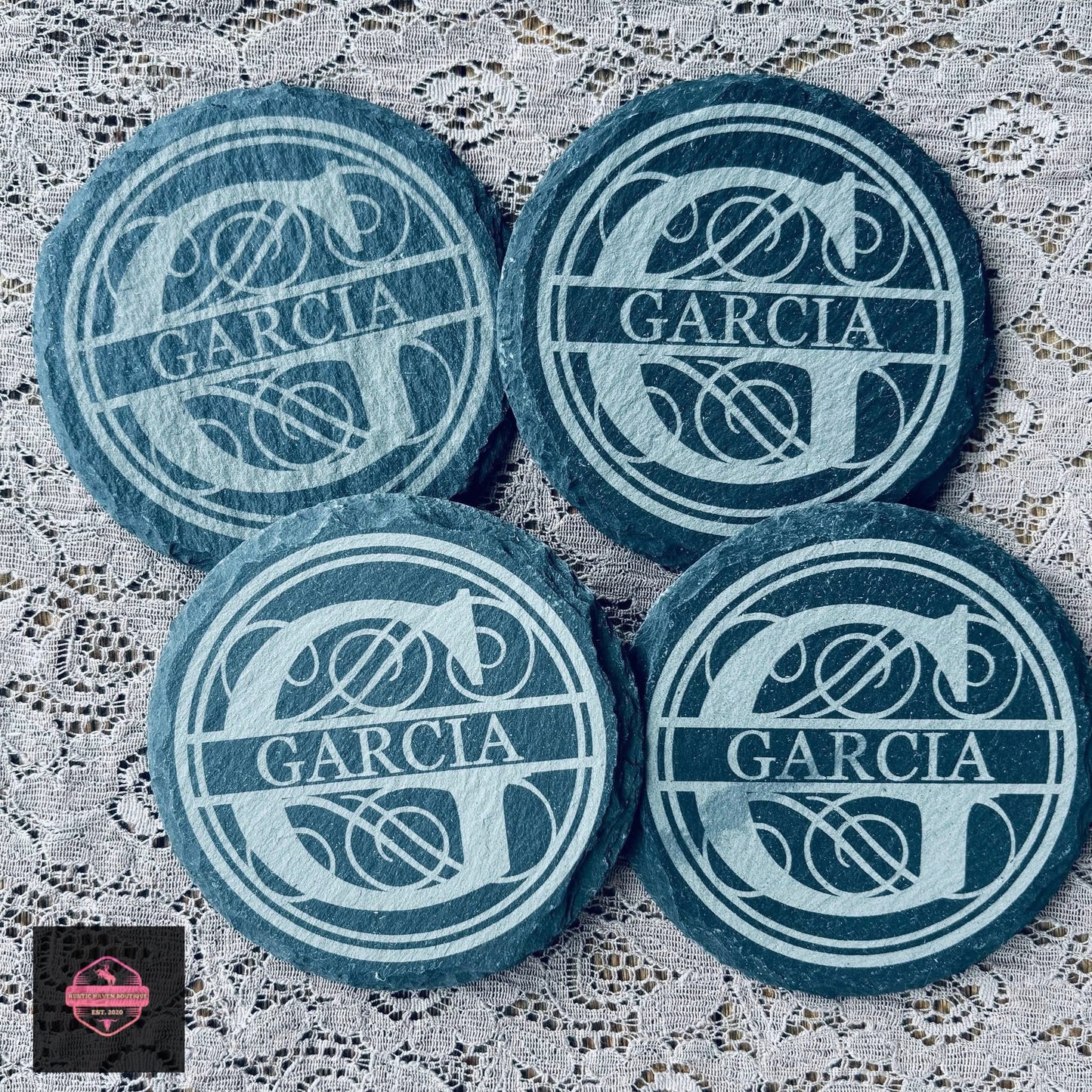 Engraved Circle Slate Coasters