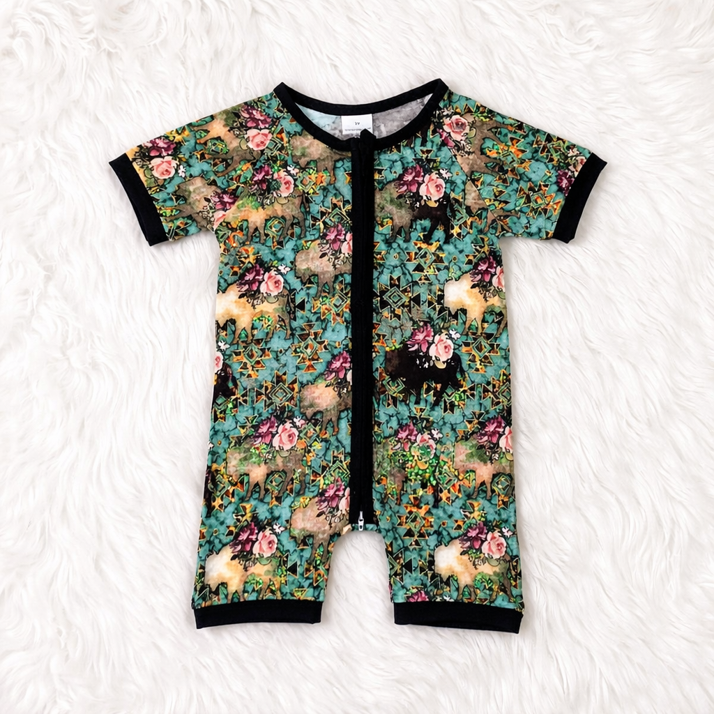 Turquoise Prairie Zip Romper