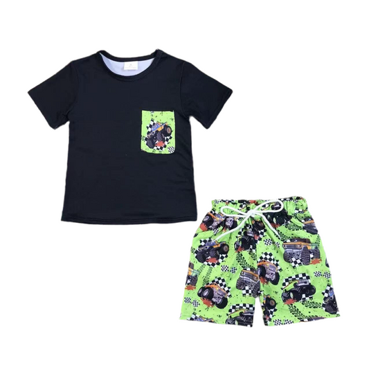Green Monster Truck Short Set