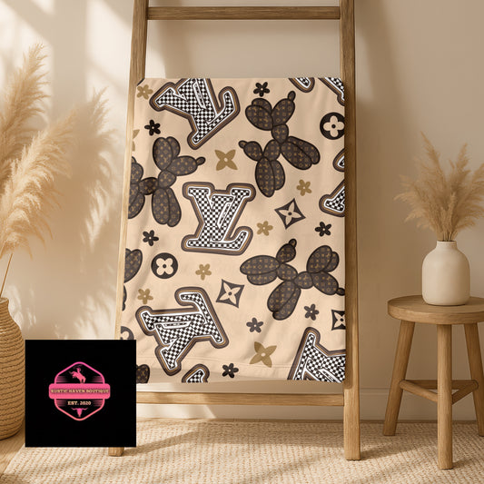 Luxury Balloon Dog & Monogram Throw Blanket | Designer-Inspired Cozy Home Décor