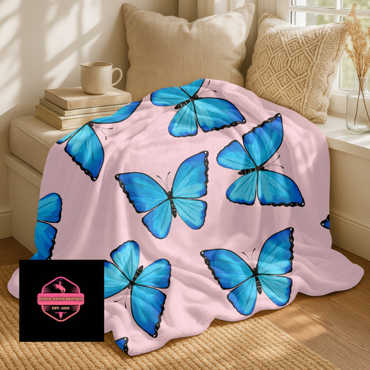 Pink & Blue Butterfly Throw Blanket | Soft Pastel Aesthetic Bedding