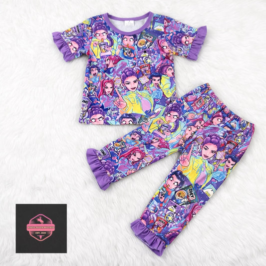 K-pop Purple PJ Ruffle Set