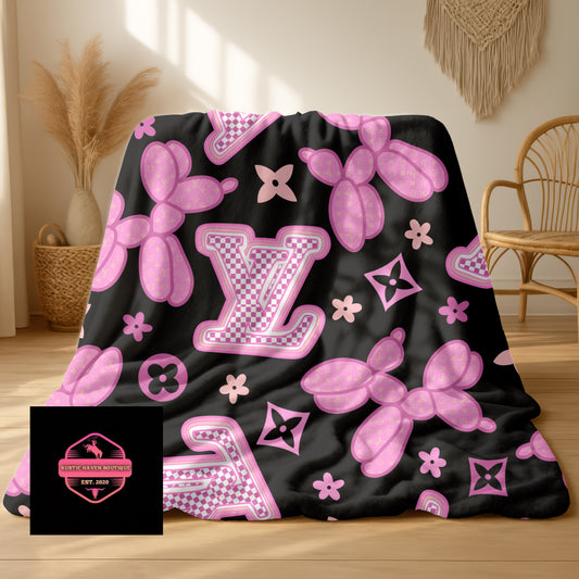 Soft Luxury Inspired Blanket | Pink Balloon Dog Pattern Throw