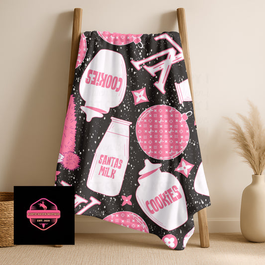 Pink Santa’s Milk & Cookies Christmas Blanket | Cozy Holiday Throw