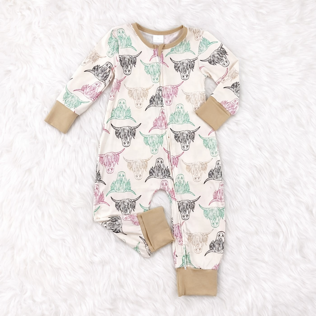 Neutral Highland Cow Bamboo Zippie