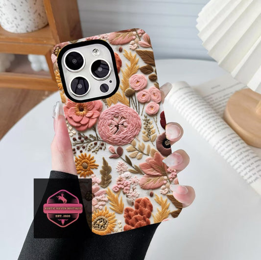 Stitched Pink Floral Phone Case