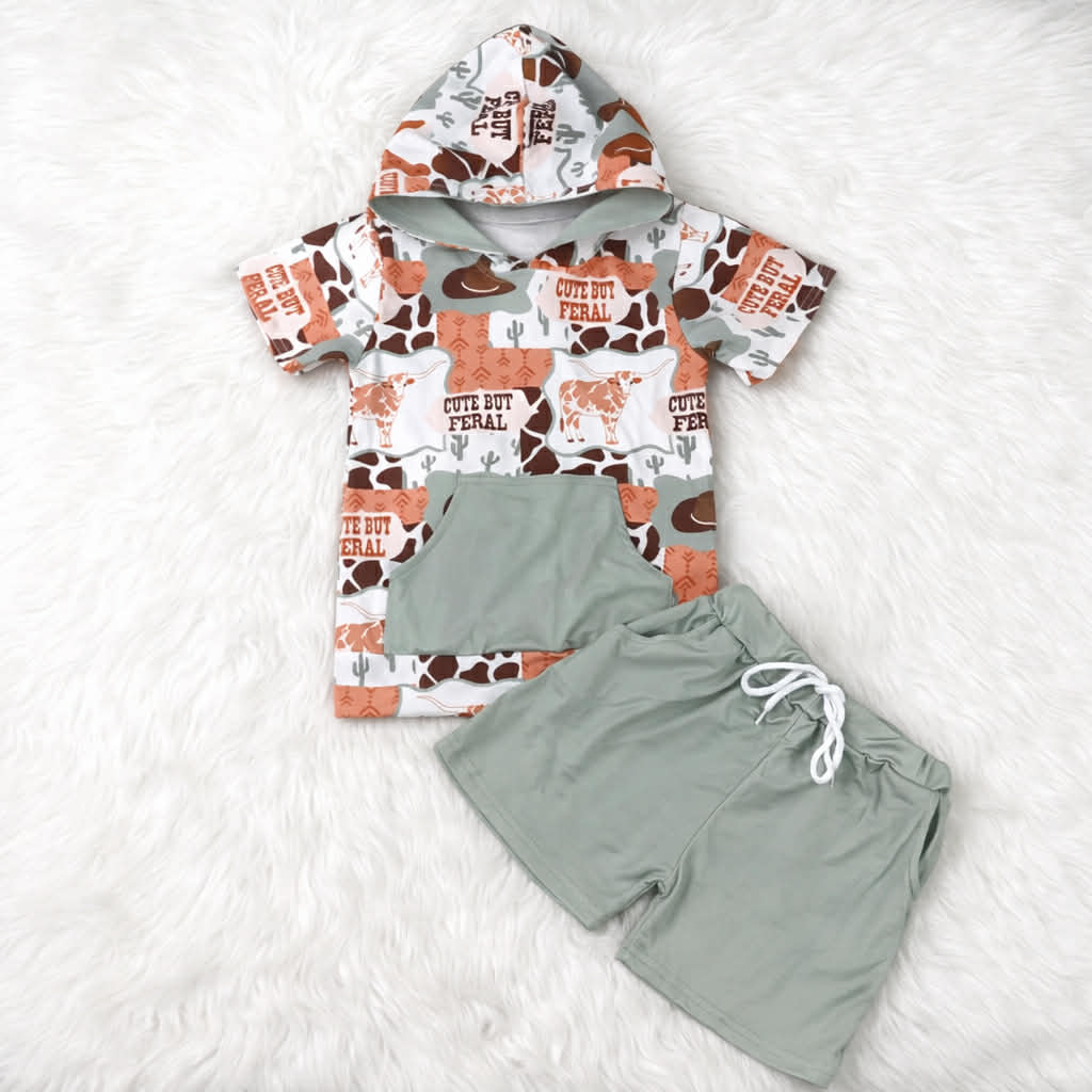 Hooded Cute but Feral Shorts Set